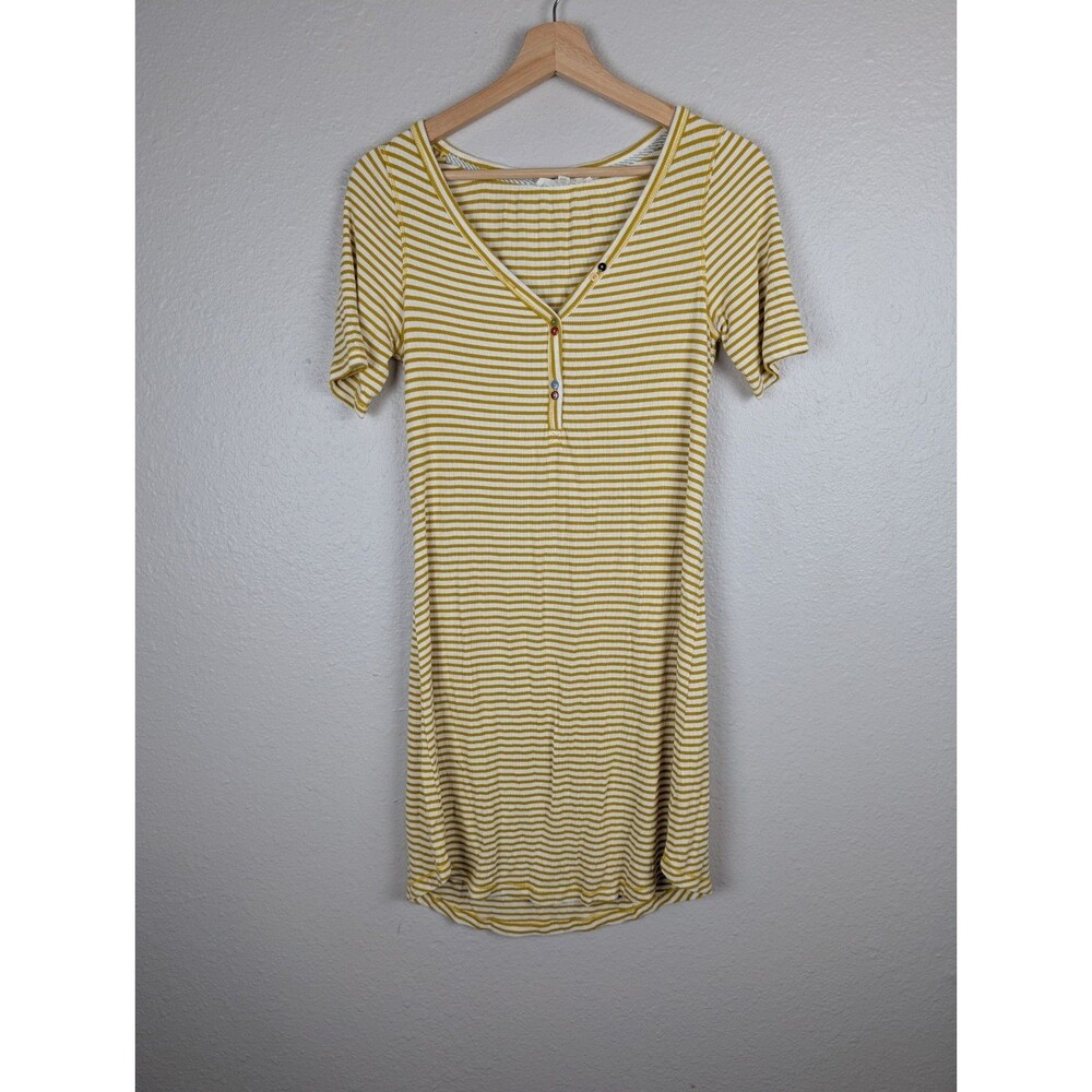 Anthropologie Pure + Good Striped Henley Dress Yellow XS - Picture 2 of 9